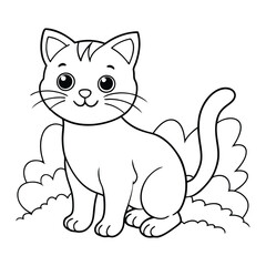 Obraz premium Cute Chibi Cat Line Art Hand Drawn Kawaii Kids Coloring Book Illustration