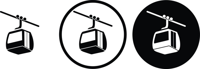  icon Cable Car black outline logo for web site design 
and mobile dark mode apps 
Vector illustration on a white background