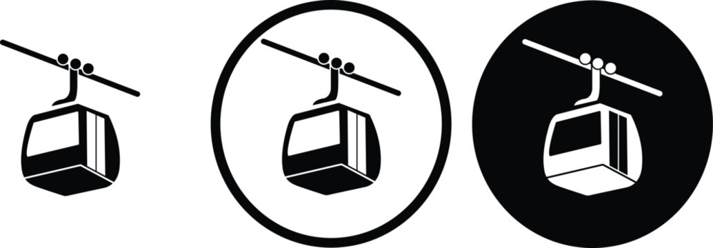  icon Cable Car black outline logo for web site design 
and mobile dark mode apps 
Vector illustration on a white background