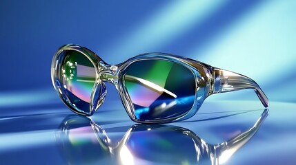 Stylish Clear Frame Sunglasses with Blue Gradient Lenses