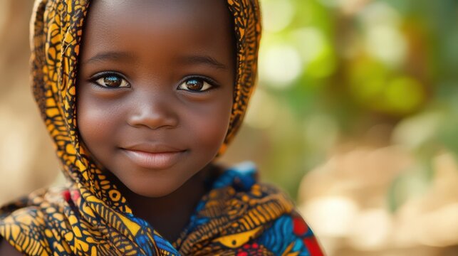 Portrait of Young African Girl in Traditional Headscarf
