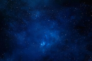 Dark blue night sky with glowing stars, a starry backdrop representing the universe and space, capturing the beauty of a blue, glowing expanse in a serene night scene.