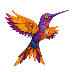 Obraz premium Vibrant Hummingbird Illustration with Purple Body and Orange Wings in Flight.