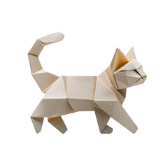 Whimsical Origami Cat Figure Standing Upright in Black Background with White Paper Details.