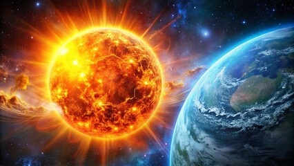 Obraz premium Stunning View of the Sun from Space Captured in Vibrant Colors and Dynamic Solar Activity