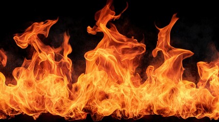 Fiery Flames Abstract Background   Orange and Yellow Fire on Black