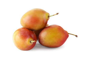 Group of fresh ripe plums isolated on white