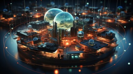 Obraz premium Futuristic Cityscape with Globe Spheres