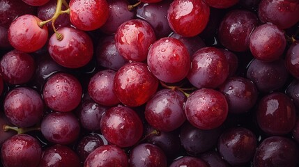 A bunch of grapes are wet and shiny