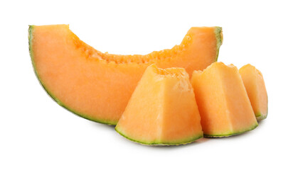Pieces of Cantaloupe melon isolated on white