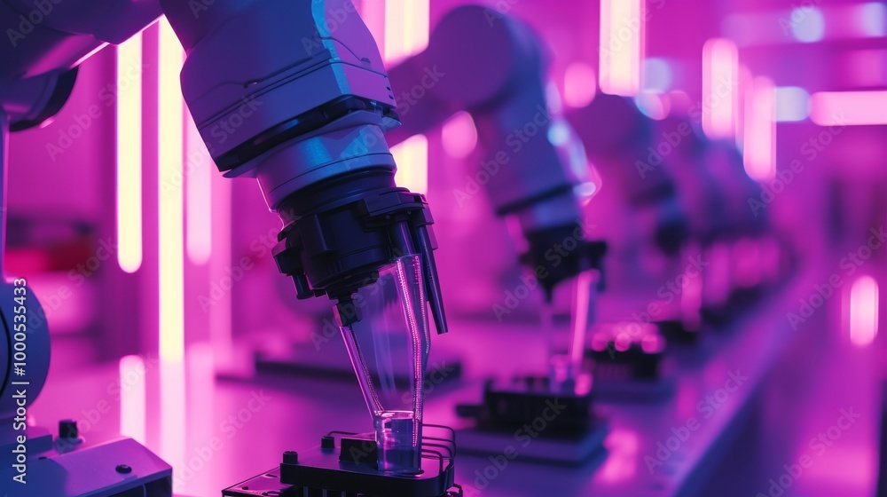 Poster close-up view of robotic arms performing precise tasks in a laboratory setting. the environment is h