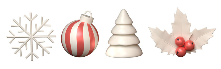 Set of Christmas decorations isolated. 3D illustration.