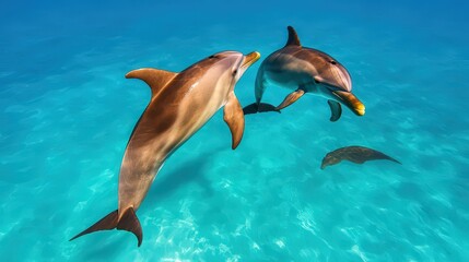 Obraz premium Playful Dolphins Swimming in Turquoise Water Underwater Wildlife Photography