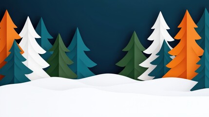 Obraz premium Winter Wonderland Paper Cutout Christmas Trees in Snowy Landscape
