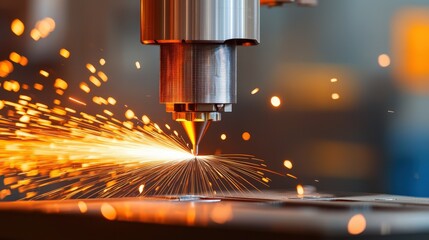 CNC Laser Cutting Machine Sparks Close Up  Industrial Technology