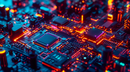 Obraz premium Futuristic Circuit Board with Neon Lights