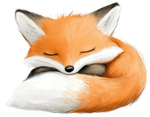 Obraz premium Sleeping Fox Illustration in Soft Colors, isolated on transparent background.