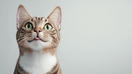Obraz premium Playful Tabby Cat with Tongue Out Against White Background
