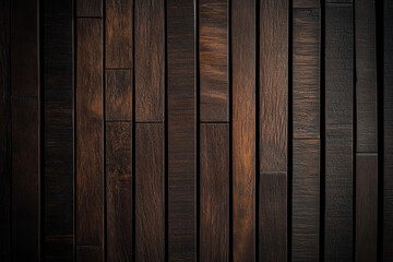 Obraz premium Dark brown wooden wall with vertical strips, ideal as a photoshoot backdrop for creating a rustic and elegant atmosphere.