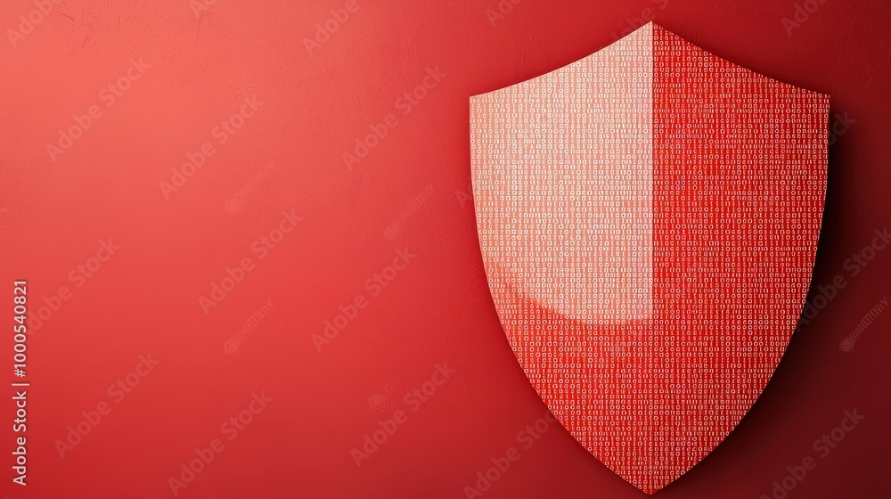 Poster red shield with binary code cyber security protection concept