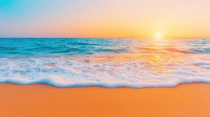 Golden Sunset Beach Waves  Tranquil Ocean Scene  Summer Vacation Background