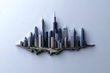 Minimalist city skyline, with clean geometric lines representing skyscrapers and urban landscapes
