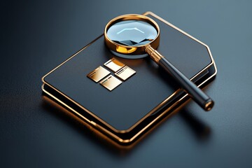 Minimalist digital evidence folder, with clean lines and a magnifying glass symbol showing investigation of digital files