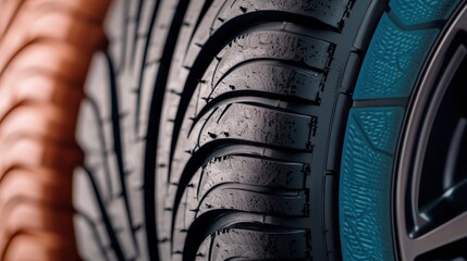 Car Tire Tread Close up   Detailed Texture and Grooves