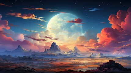Enchanted Mountain Landscape Underneath a Full Moon
