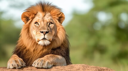Fototapeta premium Majestic Lion Resting on Rock in Savanna African Wildlife Photography