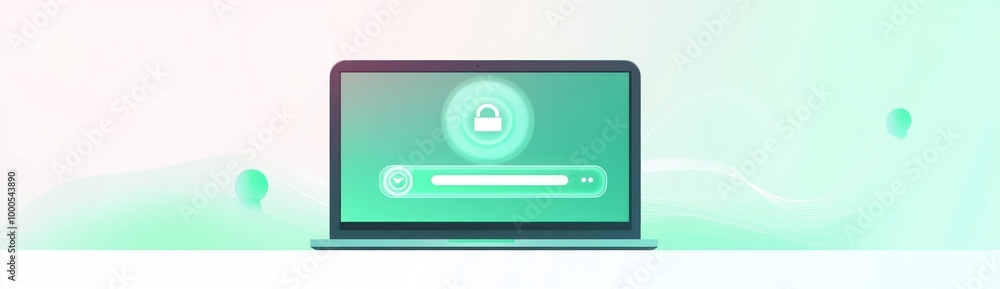 Poster a laptop displaying a padlock icon and loading bar, symbolizing security and privacy.