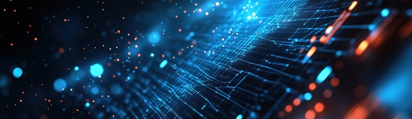 Obraz premium Abstract digital background with glowing lines and particles representing data flow.