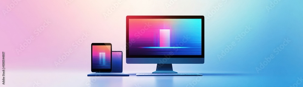 Poster a modern digital display setup featuring a desktop monitor and a tablet.