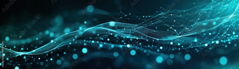 Aufkleber abstract digital background with flowing lines and luminous dots in shades of blue.
