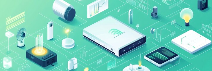 Fototapeta premium A digital illustration showcasing various smart devices and technology elements.