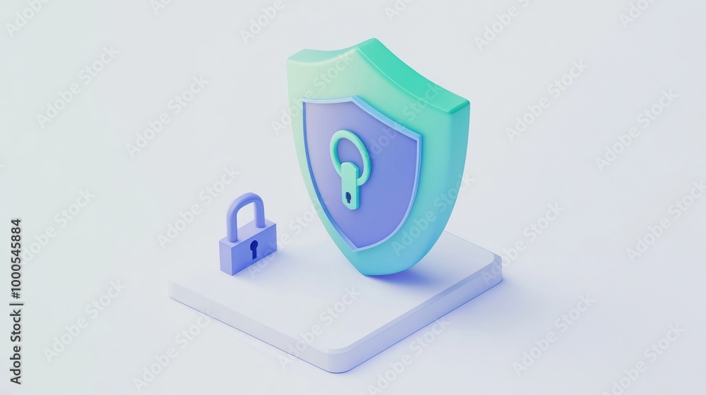Aufkleber a 3d shield with a lock symbol, representing security and protection in a digital context.