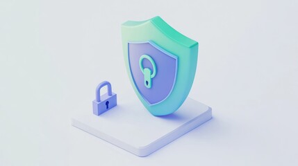 A 3D shield with a lock symbol, representing security and protection in a digital context.