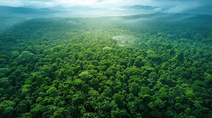 Obraz premium Drone aerial view capturing dense forest landscapes, revealing natural beauty and green expanses, ideal for environmental conservation and nature documentaries. High resolution Illustration, in the