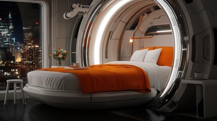 Futuristic Bedroom Interior Design   Pod Bed  Cityscape View  Modern Home