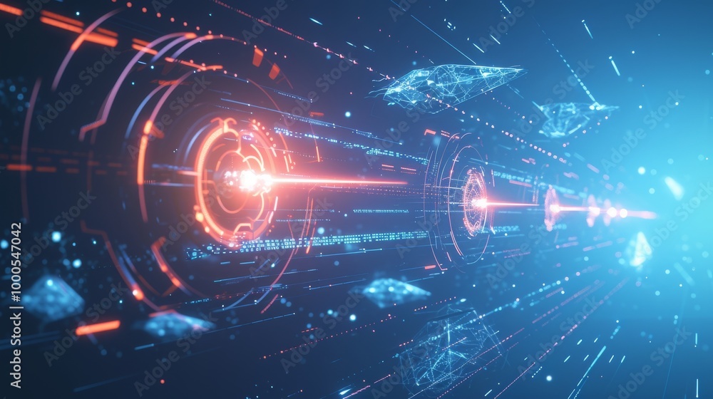 Aufkleber a digital network visualization featuring glowing neon lines and geometric shapes, representing data