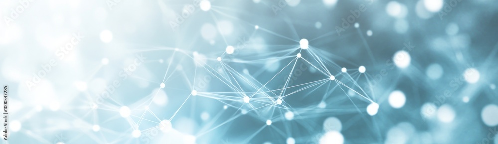 Poster abstract illustration of interconnected nodes and lines, symbolizing technology and data flow.