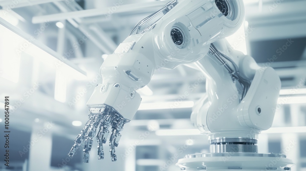 Poster a robotic arm designed for precision tasks in an industrial setting.