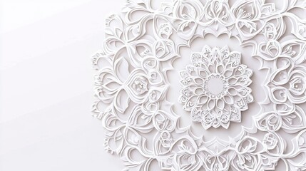 Enchanting White Intricate Floral Islamic Mandala Circles Decoration With Blank Horizontal Vector Background .generative ai
