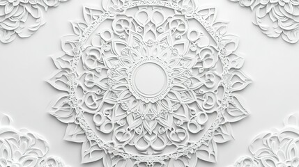 Enchanting White Intricate Floral Islamic Mandala Circles Decoration With Blank Horizontal Vector Background .generative ai