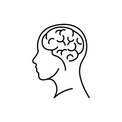 Human brain icon in line style. For your design, logo. Vector illustration. Editable Stroke.