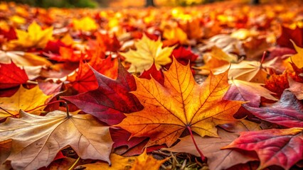 Vibrant Autumn Leaves in Varying Shades of Orange, Red, and Yellow on a Soft Ground Covering