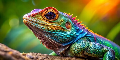 Fototapeta premium Vibrant Big Head Lizard Displaying Unique Features on Natural Habitat in the Wild Outdoors
