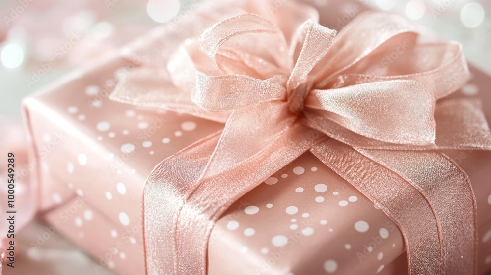 Wall mural A pink gift box adorned with a ribbon, symbolizing celebration and special occasions.