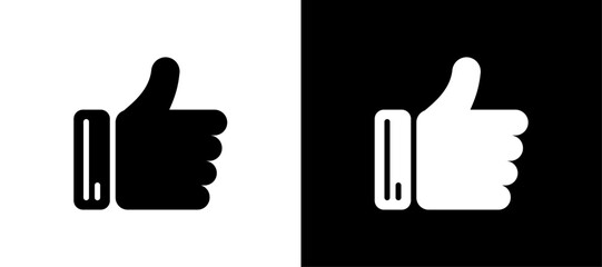 Contrasting thumbs up symbols on black and white backgrounds representing approval and positivity