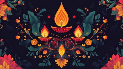 Naklejka premium Happy Diwali festival greeting layout with traditional diya lamps and rangoli. Beautiful background with Indian decorative elements. Vector illustration.generative ai